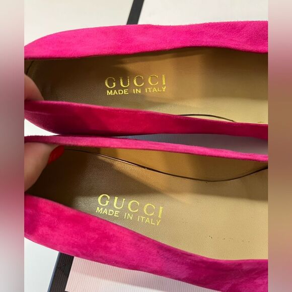 GUCCI Vintage hot pink leather suede slip on heel GG flat Ballet shoes 7.5/8 - Picture 7 of 15